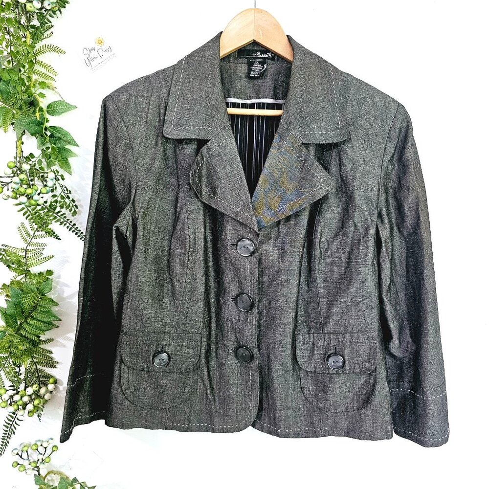 Willi Smith Womens Blazer‎ Jacket XL 3 Button Black Linen Blend 《941》J